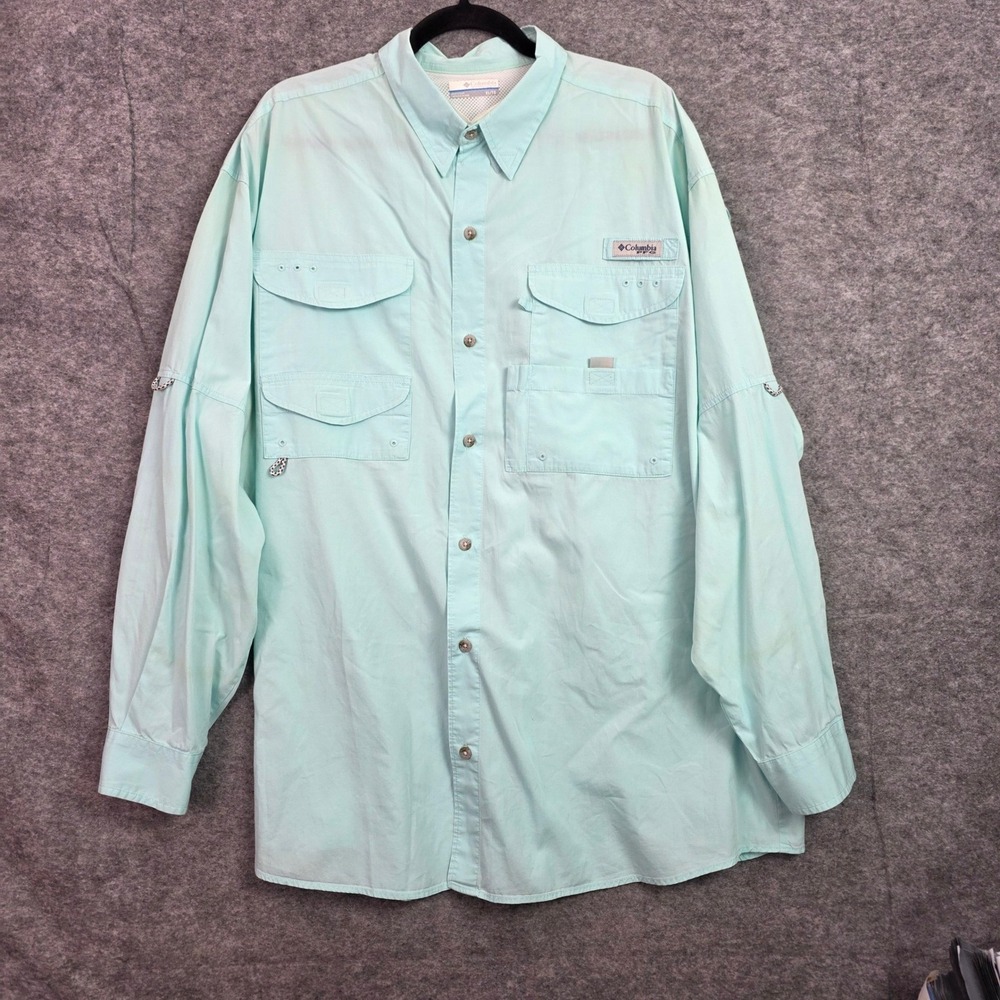 Columbia PFG Bahama II Fishing Shirt Mens XL Mint Green Long Sleeve FM7120